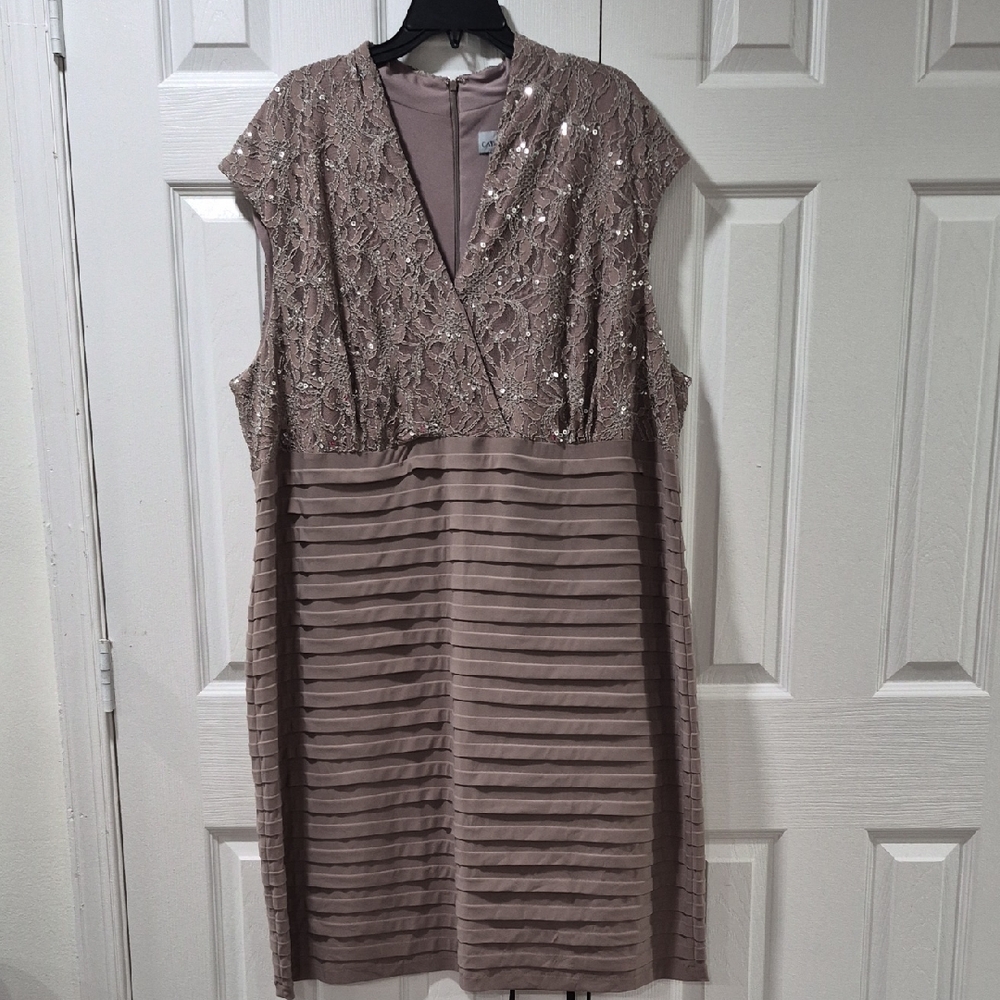 Catherines Taupe Sequin Lace Midi Dress